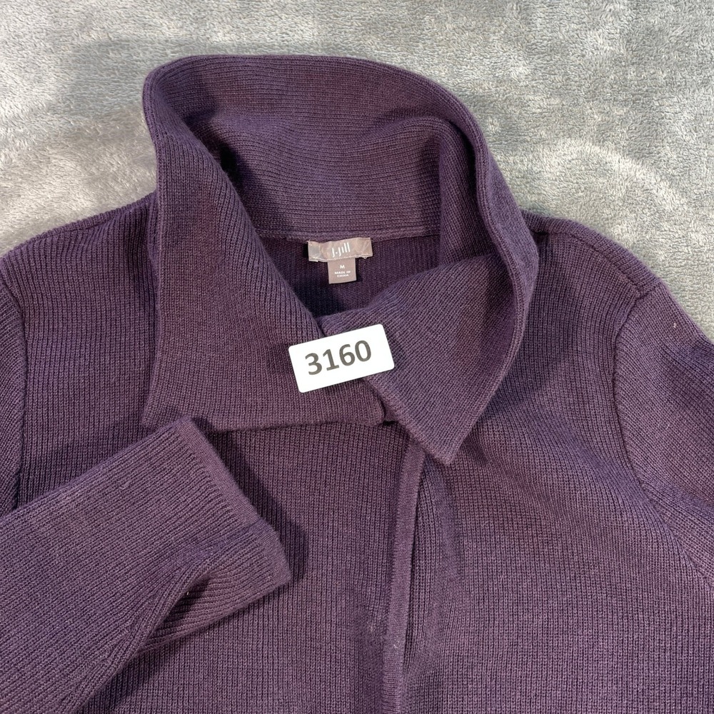 J. Jill Cardigan Sweater Women Size Medium Purple Wool Angora Blend Ribbed Knit